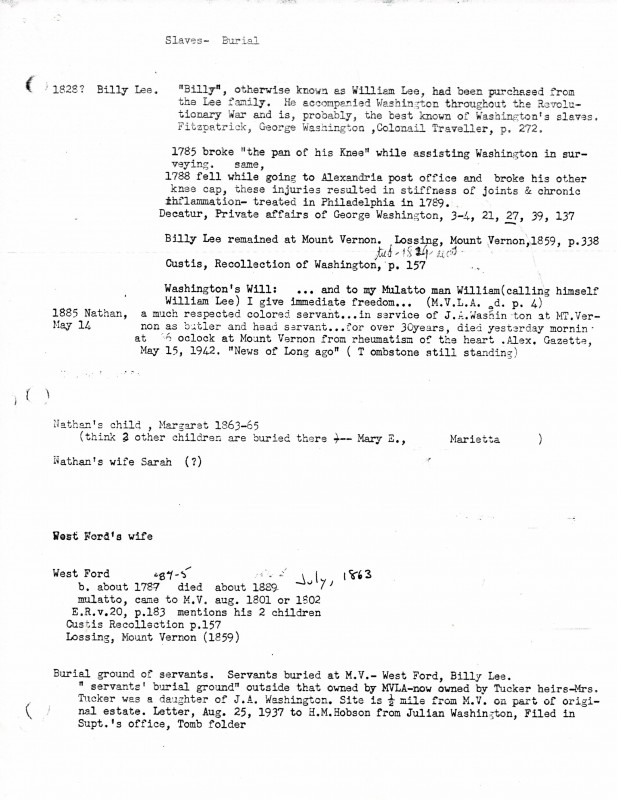 Slave Cemetery Burial Records, page 1